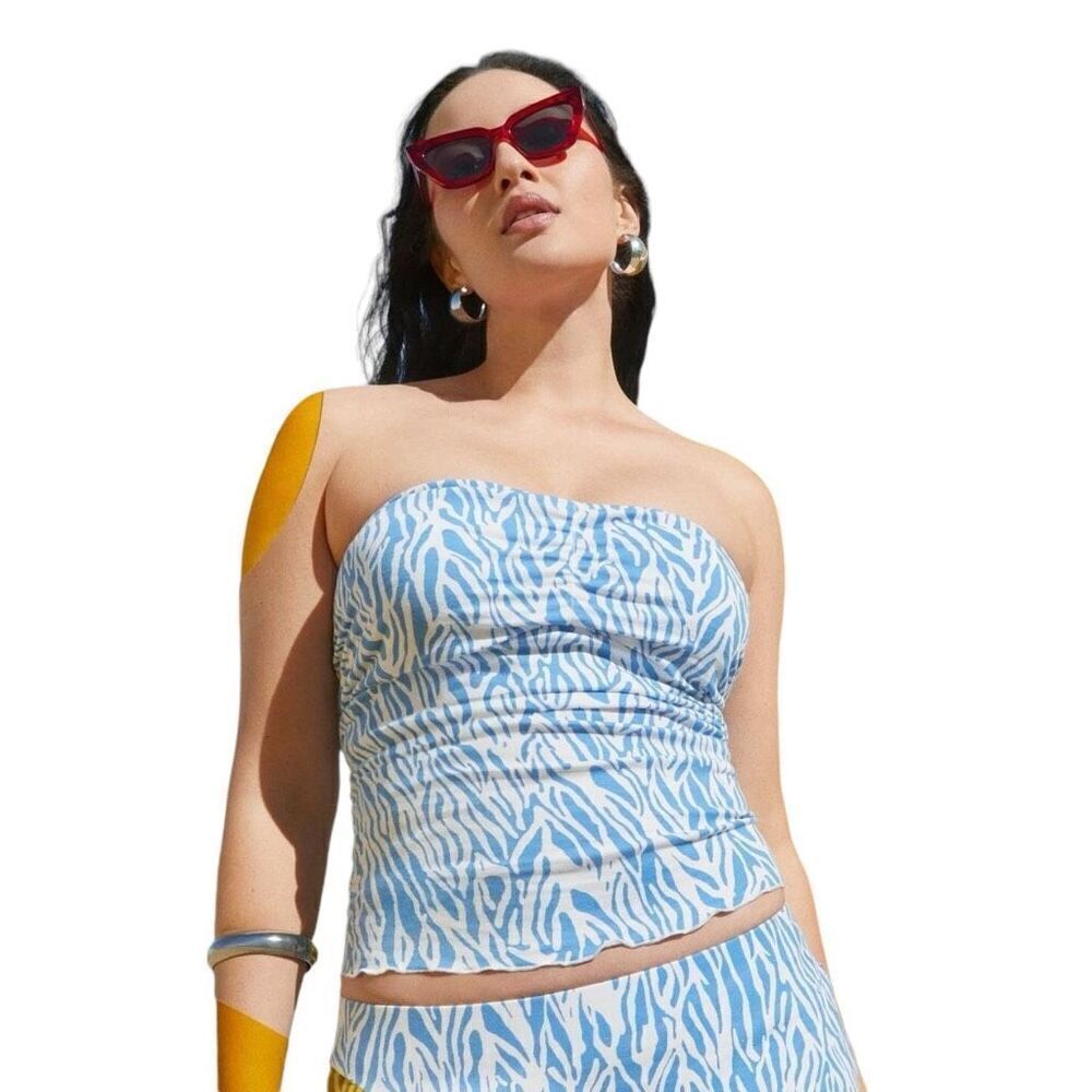 NEW Diane Von Furstenburg x Target Sea Twig Blue and White Tube Top XL